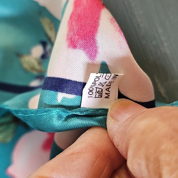 Lovely Floral Teal Scarf. 35" Square. Great Used Condition. - Picture 4 of 5